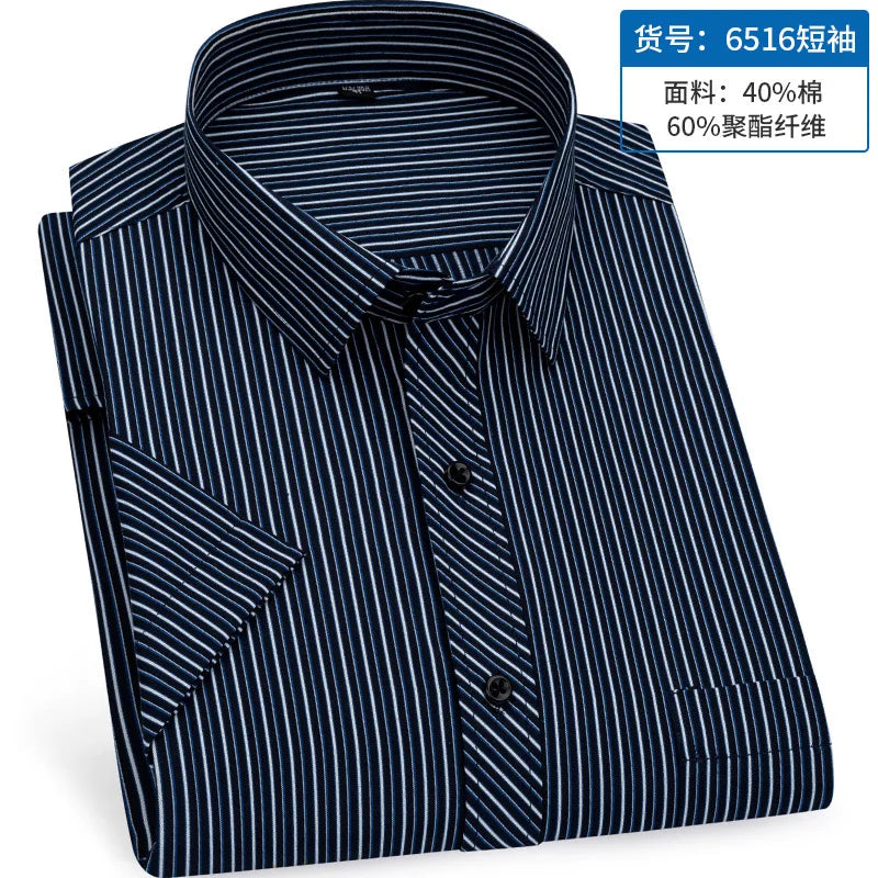 Summer thin men's business social short-sleeved shirt professional formal striped casual non-ironing breathable shirt slim fit