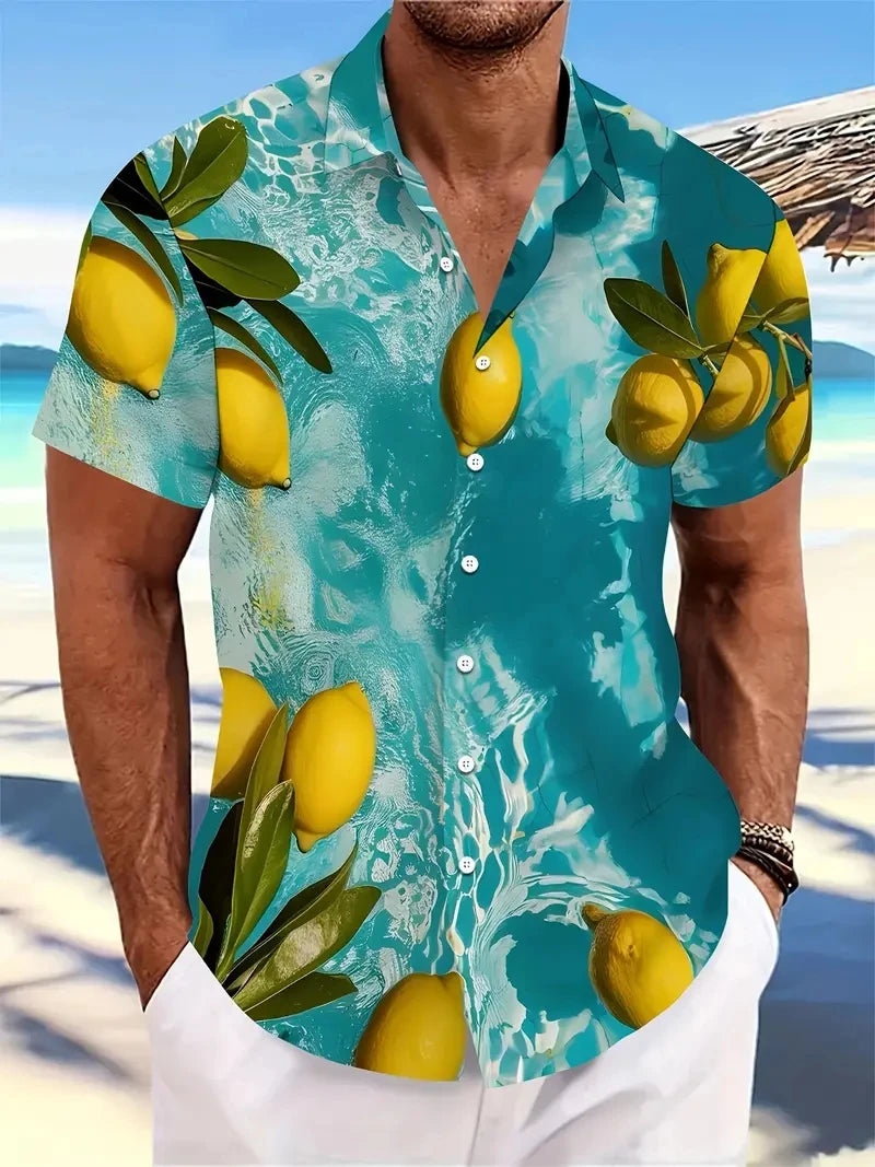 Beach Men's Lapel Shirt Summer Short Sleeve Outdoor Everyday Shirt Tops Landscape Printed Pattern OverSize Loose Men Clothing