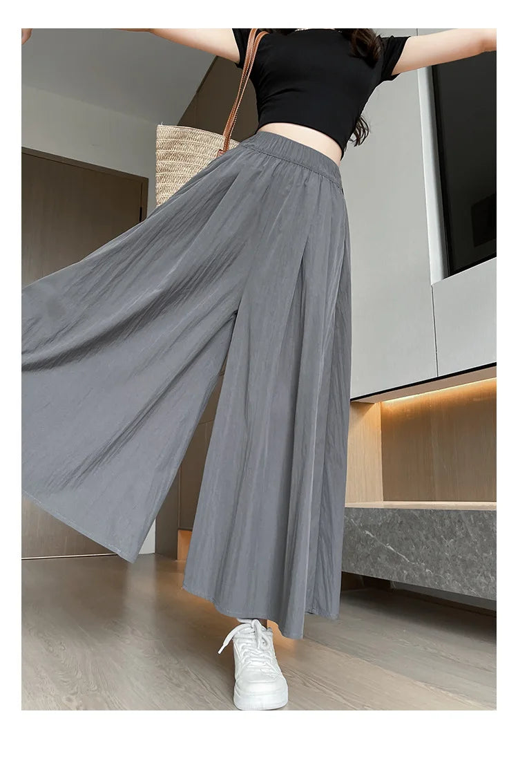 BIVIGAOS Spring Summer A-Line High Waist Pants Skirt Women Trend Fashion Japanese Culottes Casual Loose Ice Silk Wide Leg Pants