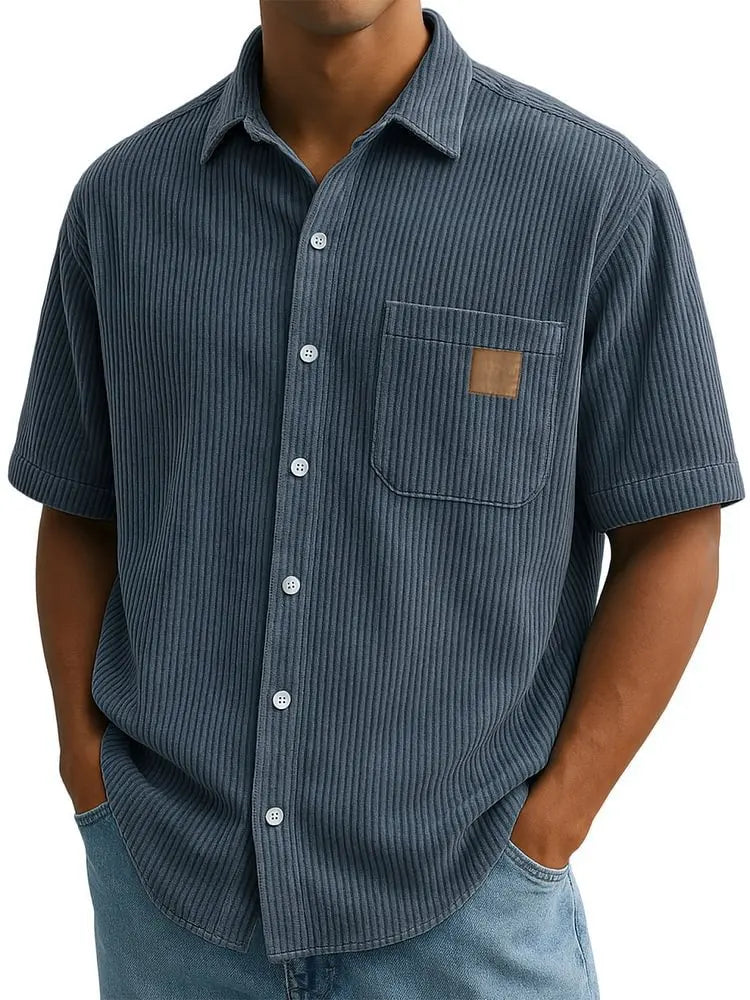 Men's Summer Shirts Elegant Shirt Luxury Clothes Man Retro Corduroy Short Sleeve Shirt Casual Fashion Logo Patch 2025