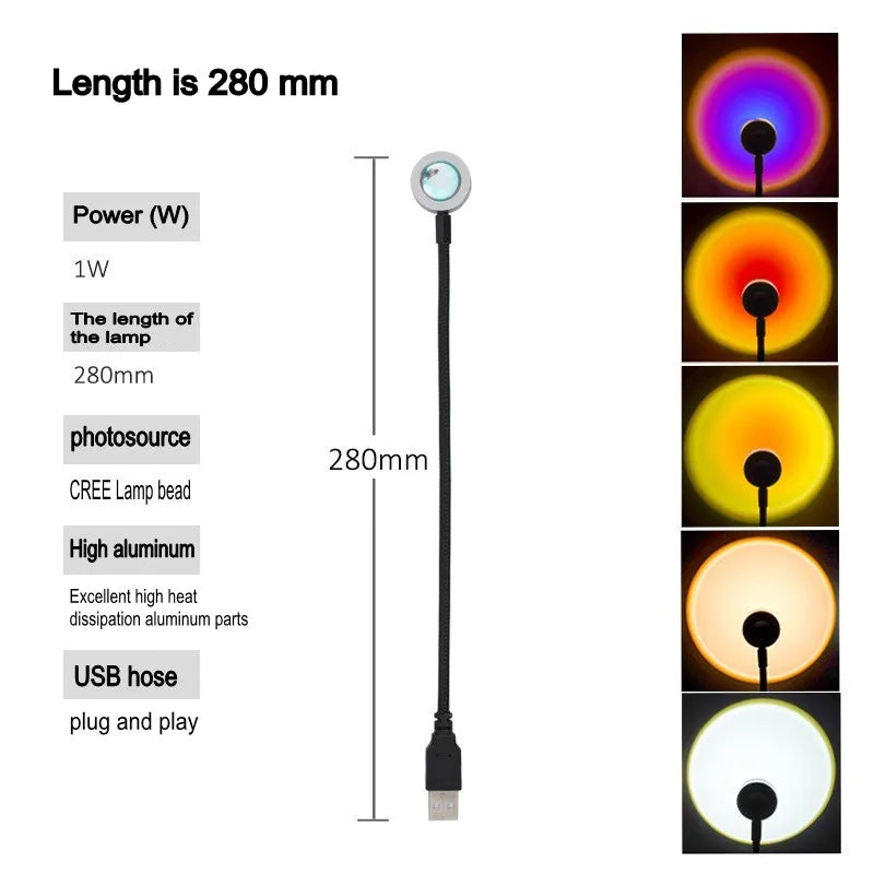 USB Rainbow Projector Sunset Lights Create a Relaxed Atmosphere - Perfect for Home Decoration, Photography Lighting, Coffee Shop