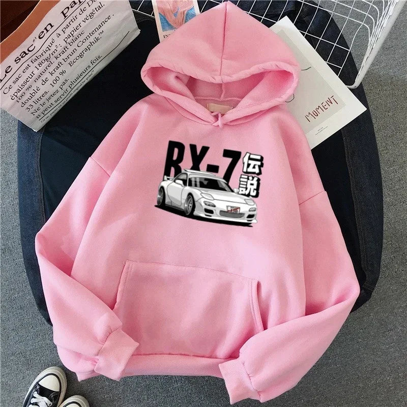 Initial D Hoodie Jdm Vintage Rx7 Fd Drift Japanese Car Print Sweatshirt Harajuku Loose Women's Sportswear Street Pullover Y2KTop