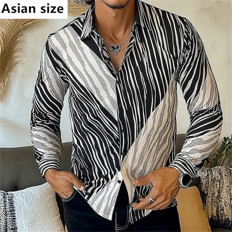 3D Printed Zebra Striped Shirt For Men Long Sleeve Casual Shirts Men's Spring Autumn Trendy Shirts Wedding Party Club Clothing