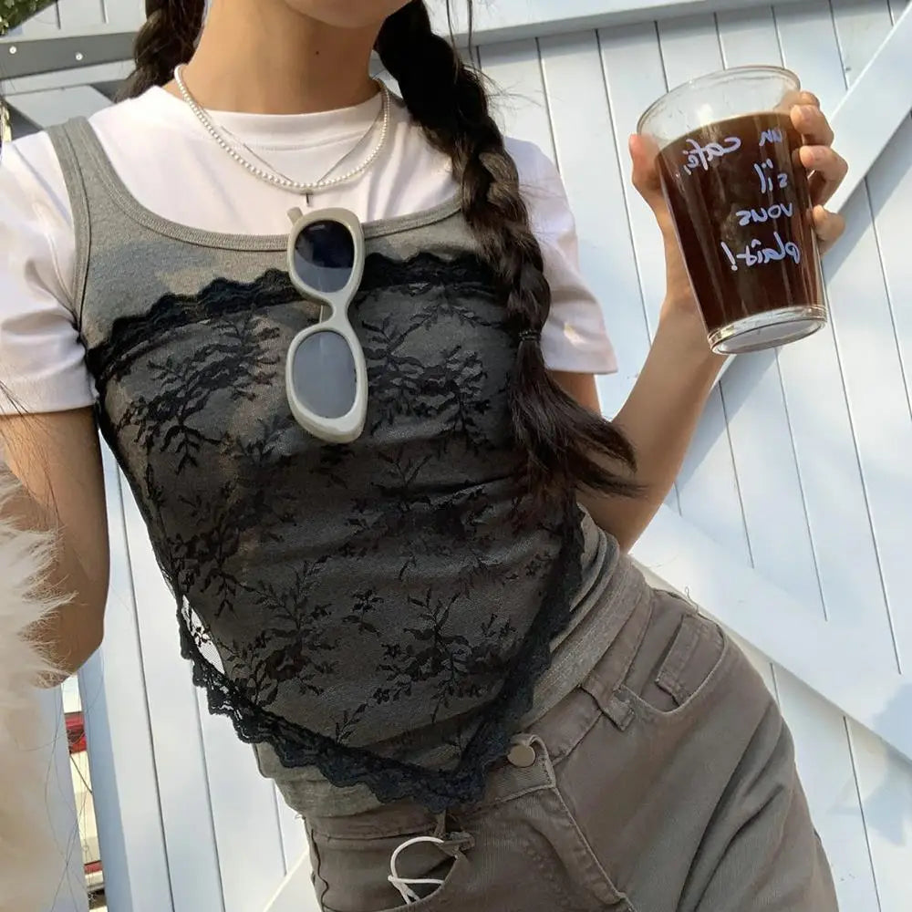Y2K Stacked Lace Half Skirt Women Lace Tulle Bandage Skirt Layering Small Butt Curtain Short Skirt Flower Triangle Hair Scarf