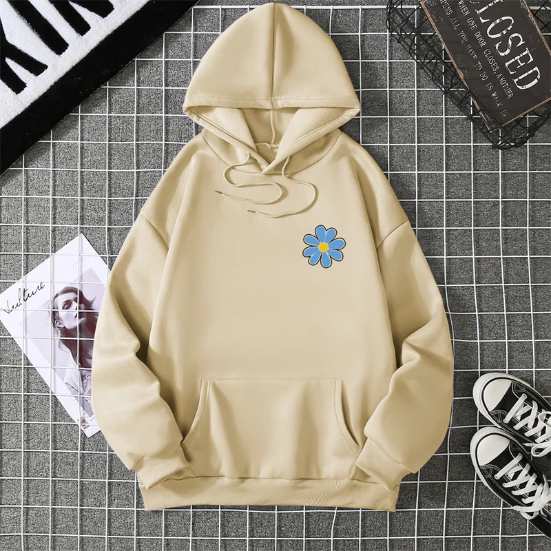 KoreaLuxury Brand Unisex Streetwear Tops Chrysanthemum Graphic Winter Autumn Womens Hoodie Street Hip-hop Leisure Loose Pullover