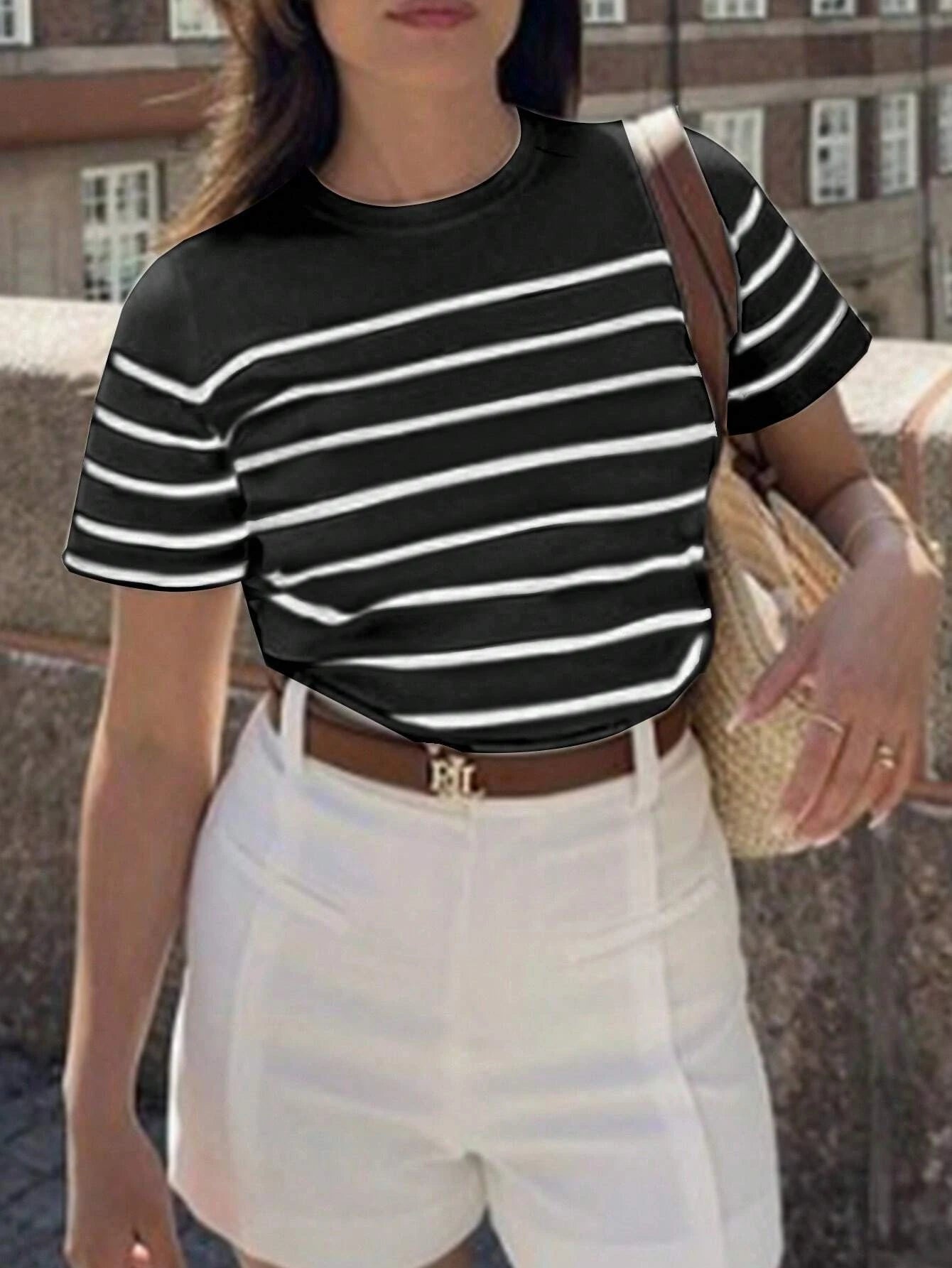 Women's Classic Stripe Printed Retro T-shirt Loose Breathable Short Sleeve CasualCommuter Clothing Home Clothing Top