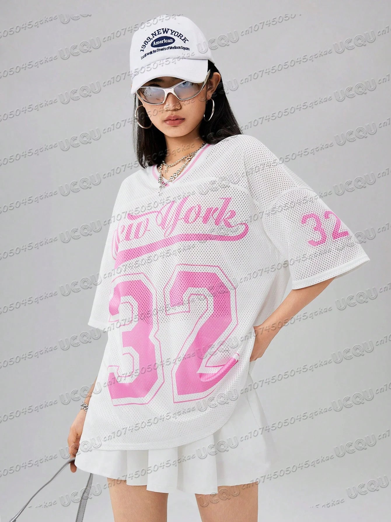 American Digital Printed Jersey T-Shirt V-Neck Mesh Short Sleeved World Bank Streetwear Casual Women'S Clothing Top