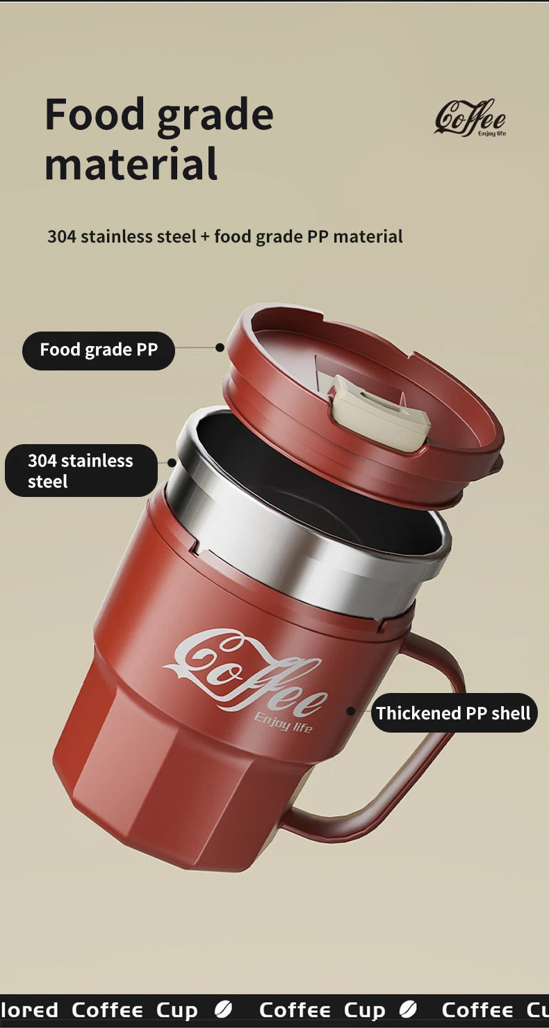 WORTHBUY 304 Stainless Steel Insulated Water Cup Double-Walled Drinking Cup Travel Portable Anti Scalding Milk Coffee Cup