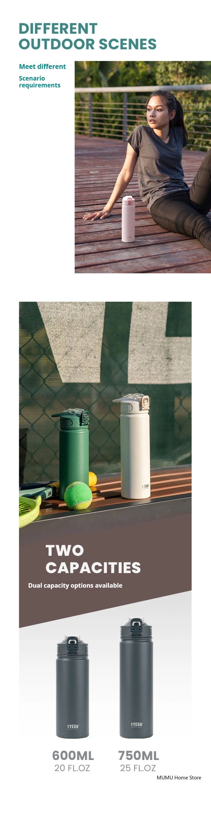 Tyeso 600/750ML Thermos Bottle With Straw Stainless Steel Car Thermal Cup Sports Water Bottles Keeps Cold and Heat Thermal Mug