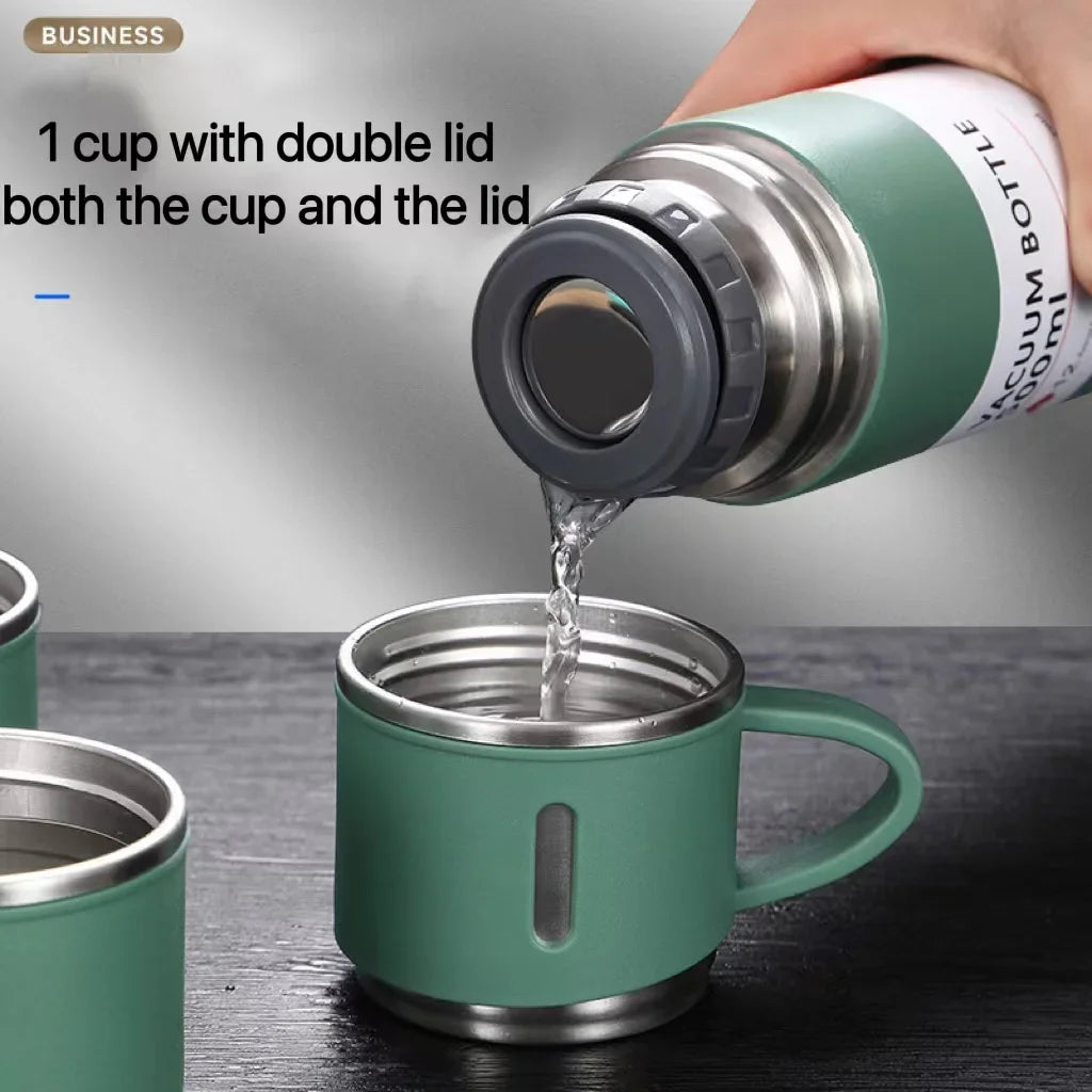 500ML Stainless Steel Vacuum Flask Gift Set Office Business Style Thermos Bottle Outdoor Hot Water Thermal Insulation Couple Cup