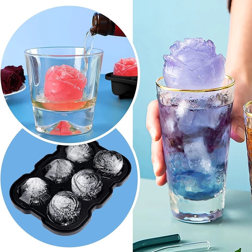 Large Ice Cube Tray Rose Shape Ice Molds Diamond 3D Silicone Mould Reusable for Cocktails Whiskey Party Supplies Ice Maker Mold