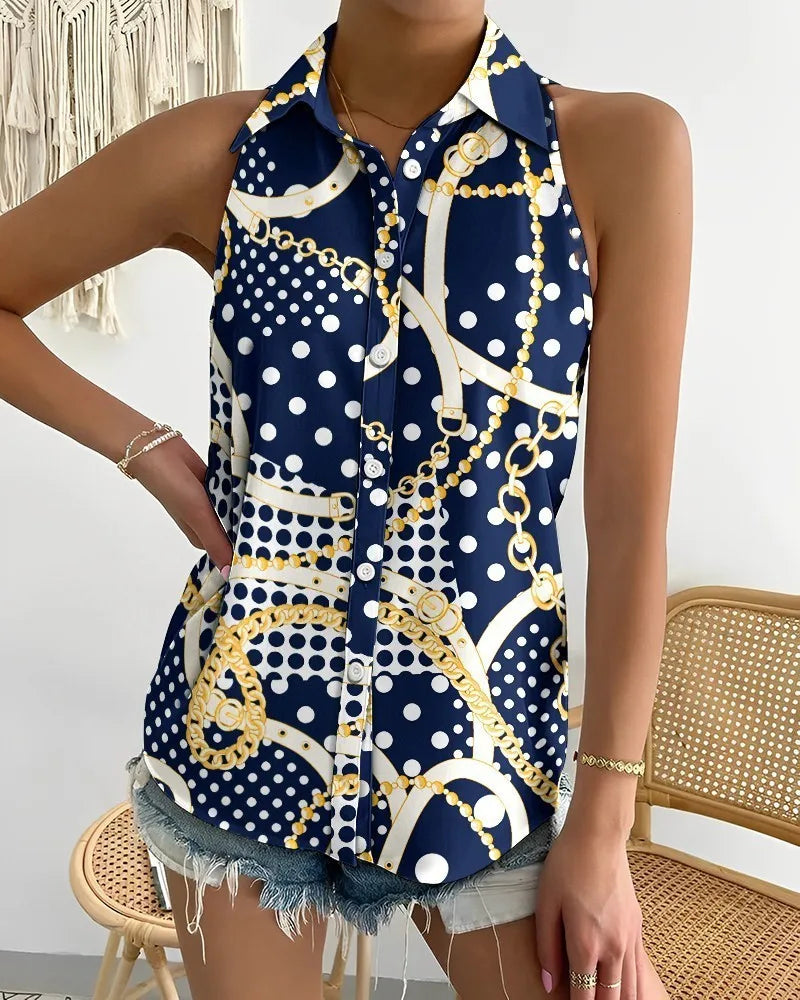 Global AliExpress Europe and America cross-border summer casual fashion one-shoulder sleeveless abstract print women's shirt