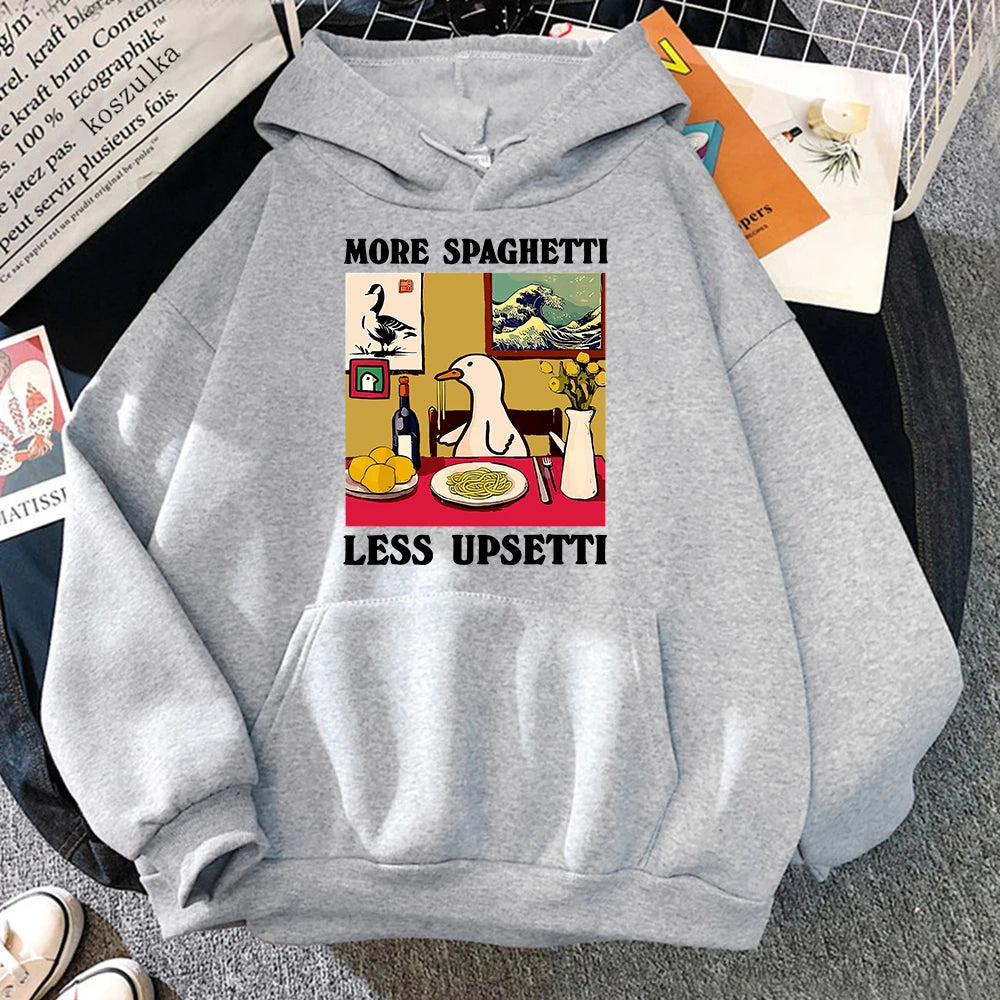 Funny Duck Spaghetti Hoodie More Spaghetti Less Upsetti Women Hoodies Autumn Winter Clothes Aesthetic Sweatshirt Vintage