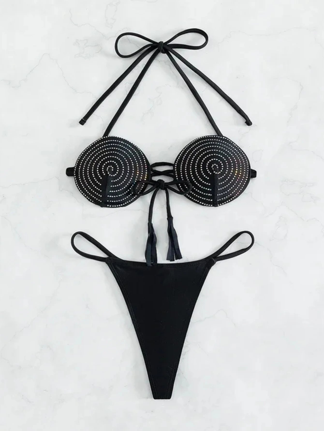 Sexy Rhinestone Micro Bikini Set Women 2025 Creative Two-Piece Circular Swimsuit Lace Up Suspender Thong Bathing Suit Beachwear