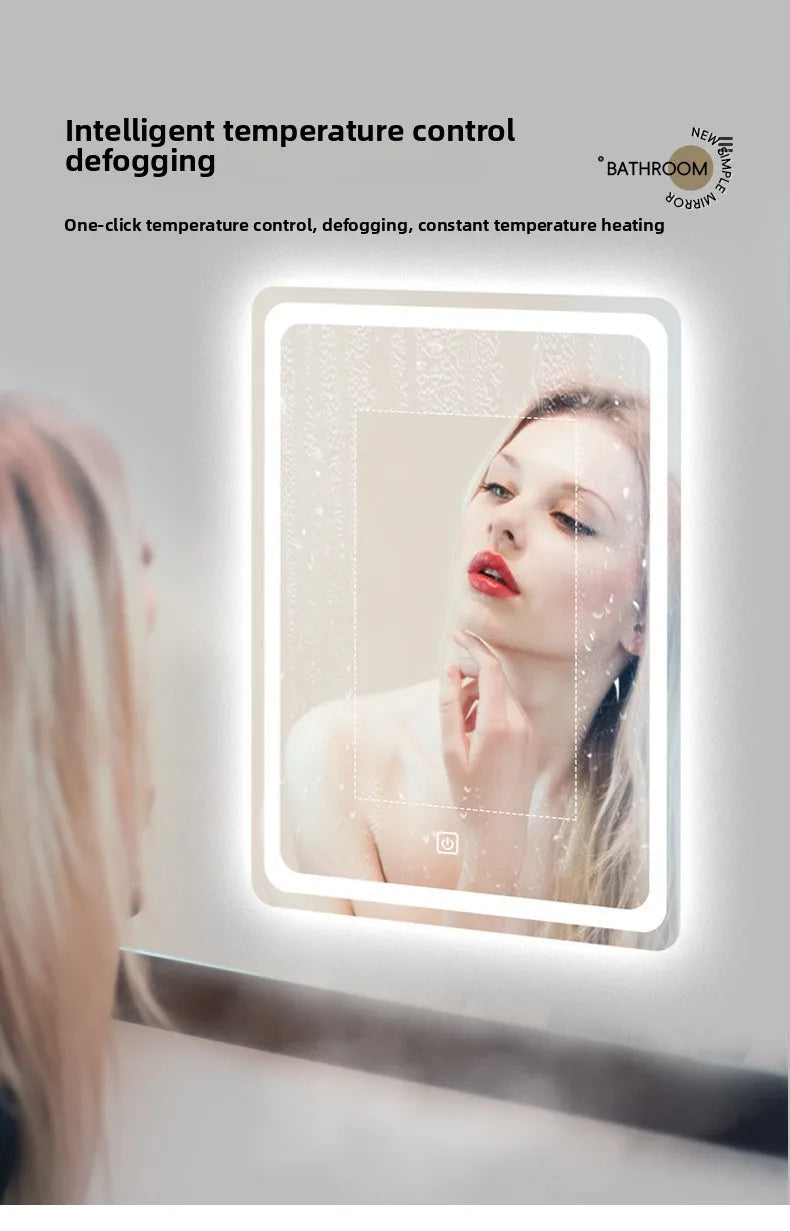 Stylish Square Smart Bathroom Mirror Washstand Makeup Mirror LED Lights Front and Rear Luminous Plug-in Full Body Mirror Vanity