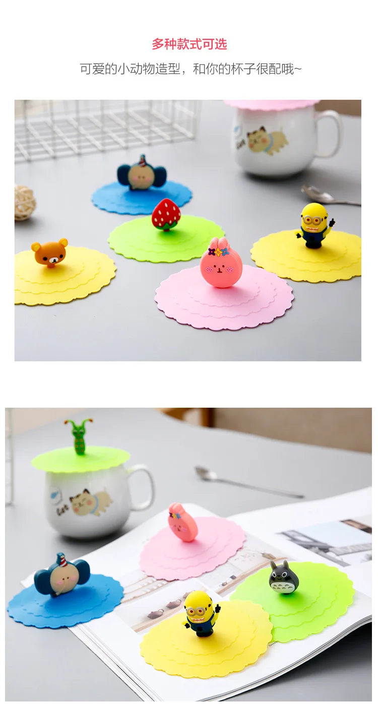 6 Colors 10cm Reusable Silicone Cup Cover Cute Seal Suction Cup Cover Dustproof Leakproof Tea Coffee Lids Cap Cup Accessories