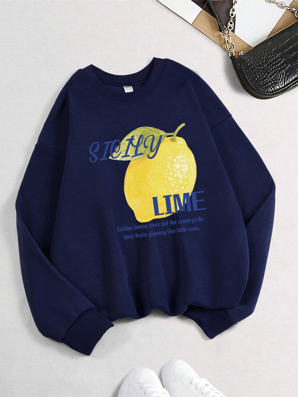 Sicily Lime Lemon Printing Hoodie Womens Casual Pocket Pullover Winter Fleece Warm Sweatshirt Comfortable Loose Womans Clothes