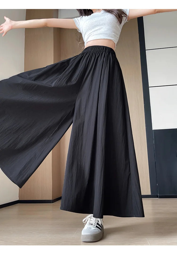 BIVIGAOS Spring Summer A-Line High Waist Pants Skirt Women Trend Fashion Japanese Culottes Casual Loose Ice Silk Wide Leg Pants