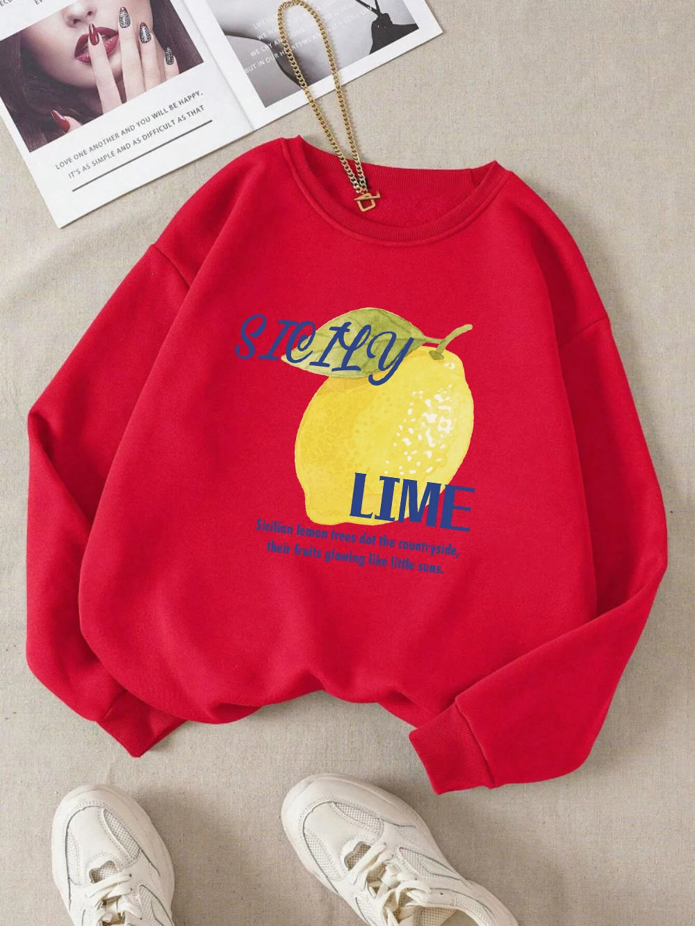 Sicily Lime Lemon Printing Hoodie Womens Casual Pocket Pullover Winter Fleece Warm Sweatshirt Comfortable Loose Womans Clothes