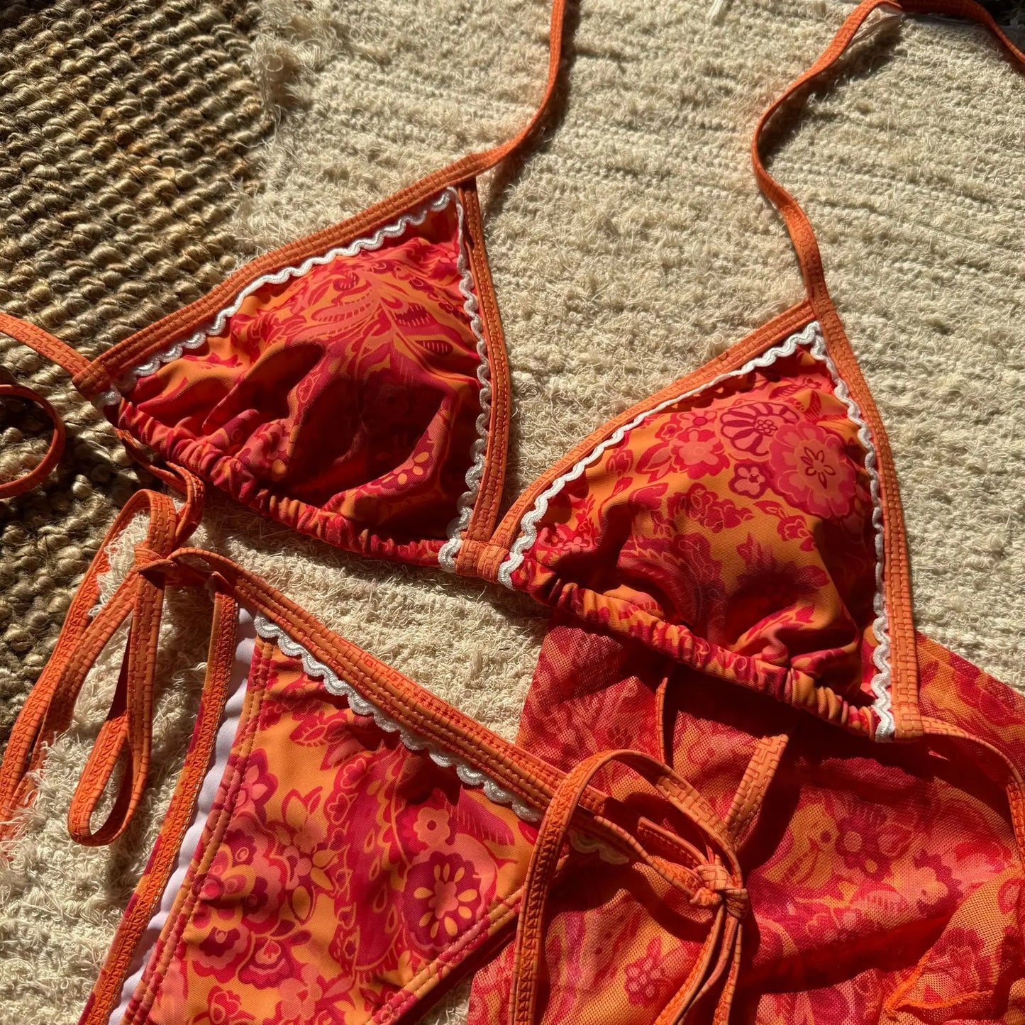 With Sarong Printed Halter Bikini Women Swimwear Female Swimsuit Three-pieces Bikini Set Padded Bather Bathing Suit Swim
