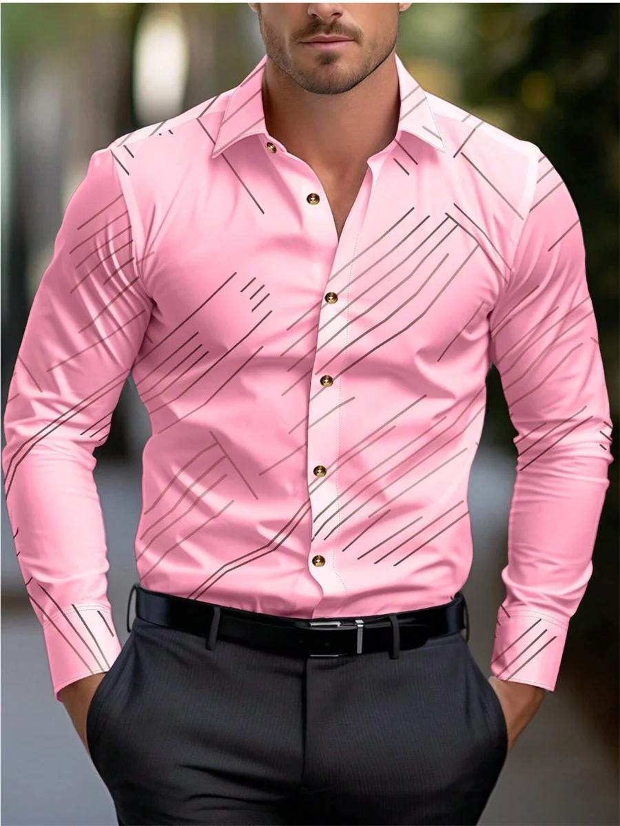 New Style Fashion Solid Color Men's Formal occupation Shirt Button-up Shirt Long Sleeve Striped Lapel Leisure And Comfort Spring