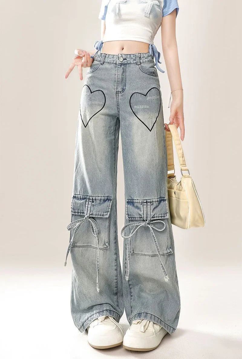 Woman Jeans Cargo Wide Leg Denim Pants for Women Size X Larg on Sale Pant Harajuku Fashion Vibrant 2025 Emo Gyaru Cheap Trousers