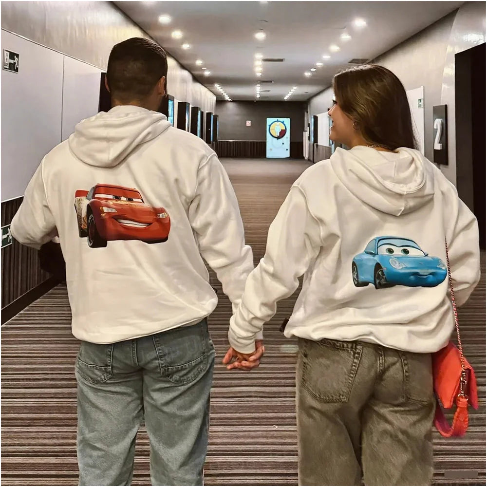 2025 New The Cars Lightning McQueen&SALLY Summer Cotton Hoodies Oversized Suit For Women's Sweatshirt Couple's Outfit Top