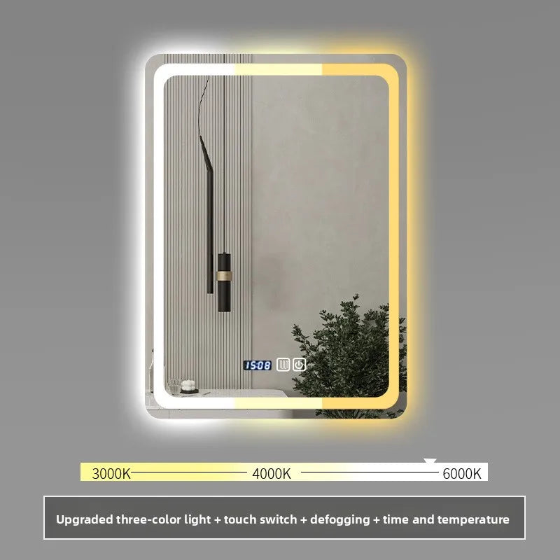 Stylish Square Smart Bathroom Mirror Washstand Makeup Mirror LED Lights Front and Rear Luminous Plug-in Full Body Mirror Vanity