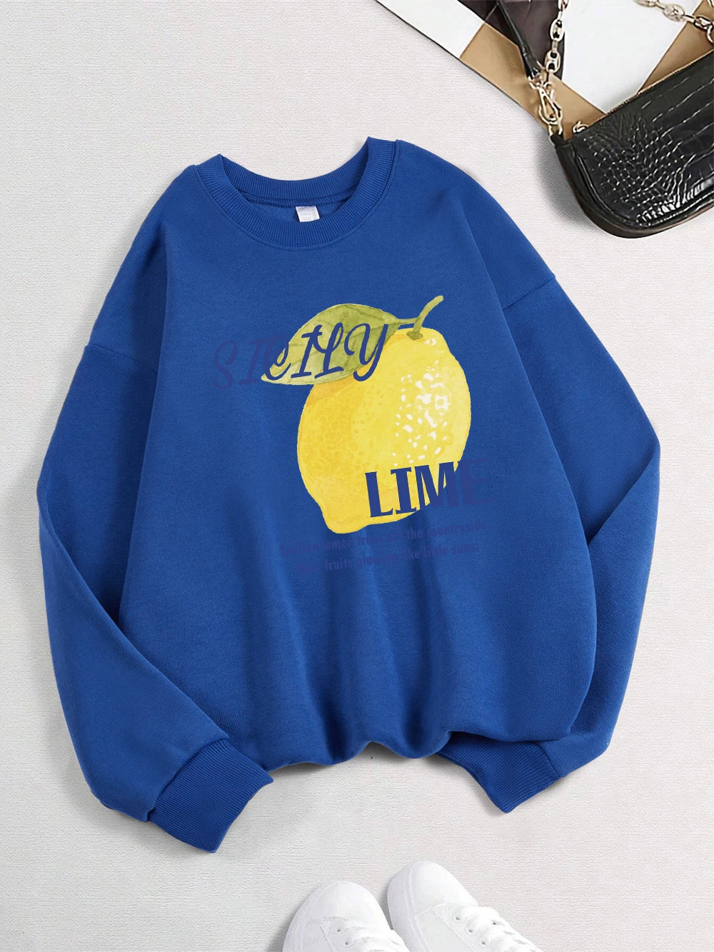 Sicily Lime Lemon Printing Hoodie Womens Casual Pocket Pullover Winter Fleece Warm Sweatshirt Comfortable Loose Womans Clothes