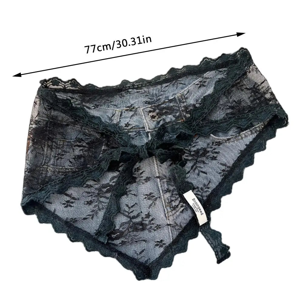 Y2K Stacked Lace Half Skirt Women Lace Tulle Bandage Skirt Layering Small Butt Curtain Short Skirt Flower Triangle Hair Scarf