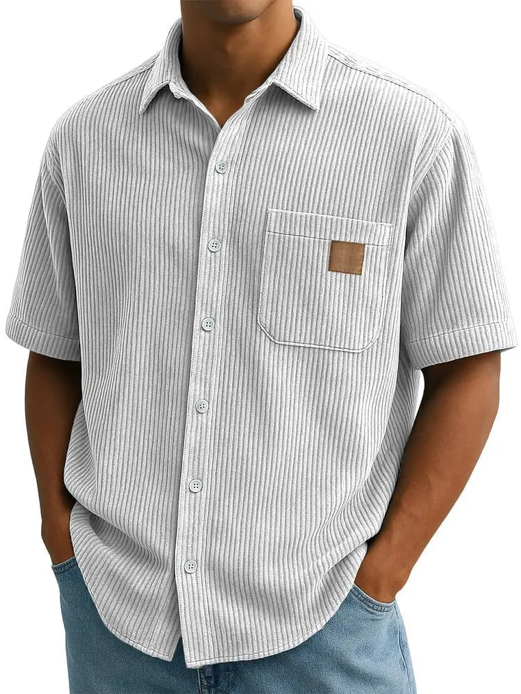 Men's Summer Shirts Elegant Shirt Luxury Clothes Man Retro Corduroy Short Sleeve Shirt Casual Fashion Logo Patch 2025