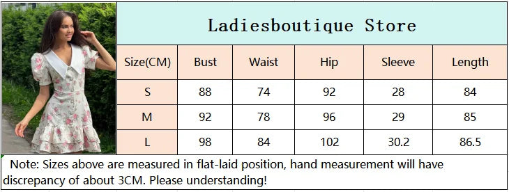 Sweet Floral Printed Ruffle Hem Dress Chic A-line Lapel Puff Sleeve Dresses For Women 2025 Summer Lady Holiday Street Gowns New