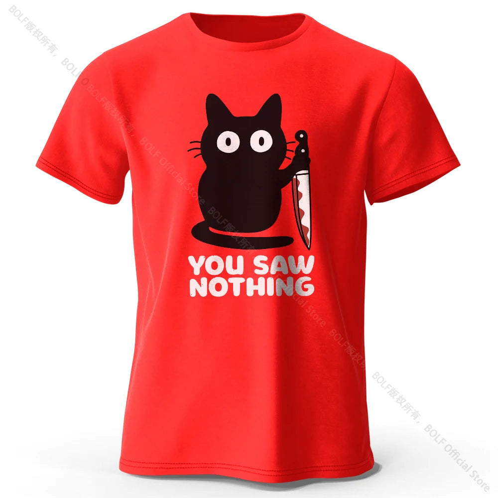 Women's Funny Cat Printed Basic Crew Neck 100% Cotton T-Shirt, Breathable Round Neck Short Sleeve Tee Unisex Fit for Men & Women