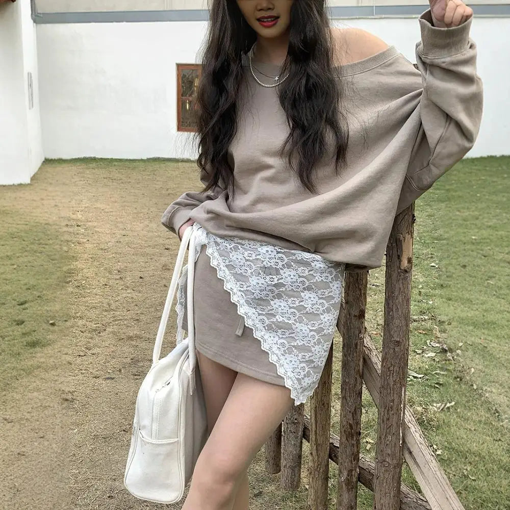 Y2K Stacked Lace Half Skirt Women Lace Tulle Bandage Skirt Layering Small Butt Curtain Short Skirt Flower Triangle Hair Scarf