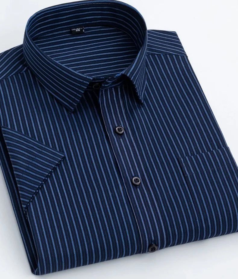 Summer thin men's business social short-sleeved shirt professional formal striped casual non-ironing breathable shirt slim fit