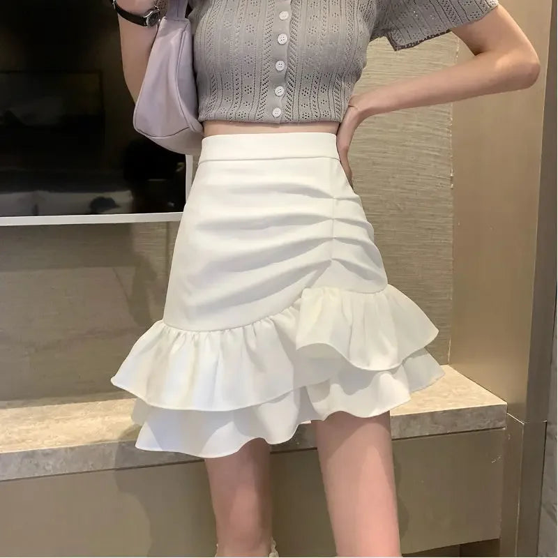 Tight Woman Skirt Short Wrap Mini Ruffle High Waist Y2k Vintage Clothing Trend 2025 New in Streetwear Premium V Skirts for Women