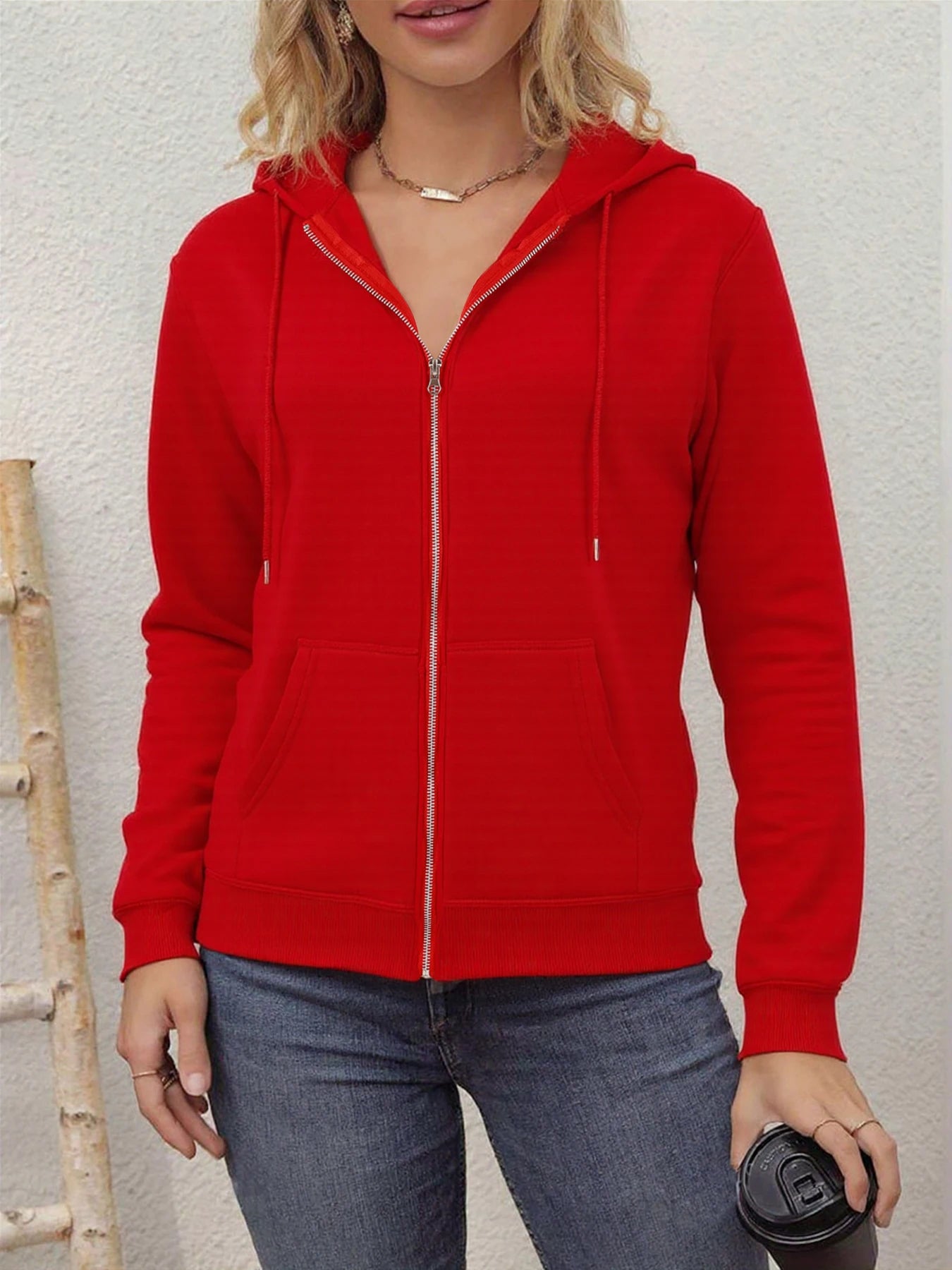 Autumn Fashion Solid Zipper Hoodie Women Warm Fleece Hooded Sweatshirt Casual Street Pocket Sportswear Oversized Female Clothing