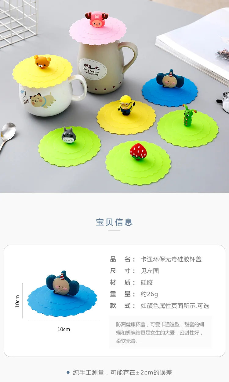 6 Colors 10cm Reusable Silicone Cup Cover Cute Seal Suction Cup Cover Dustproof Leakproof Tea Coffee Lids Cap Cup Accessories