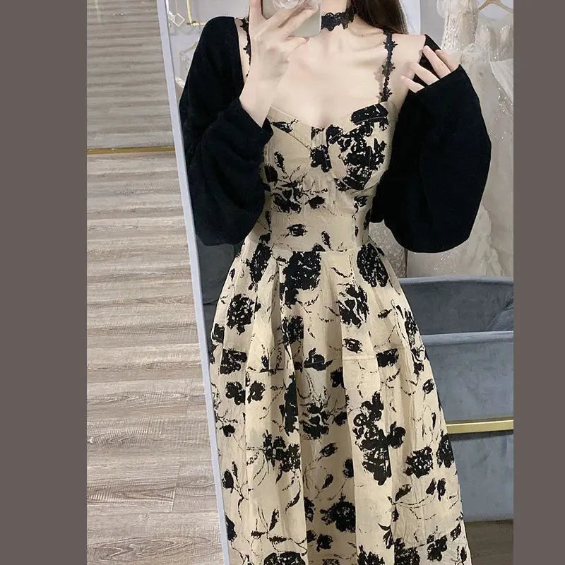 Summer New Dress Matching Set Women's Fashion Sunscreen Shirt Top+Strap Skirt Two Piece Korean Elegant Dresses Suit