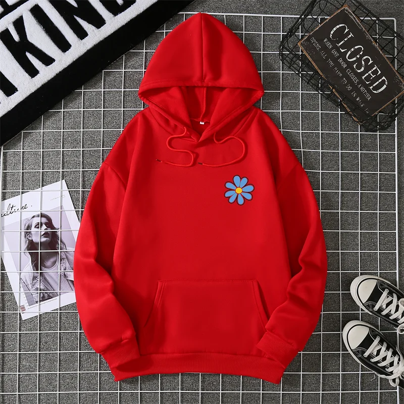 KoreaLuxury Brand Unisex Streetwear Tops Chrysanthemum Graphic Winter Autumn Womens Hoodie Street Hip-hop Leisure Loose Pullover