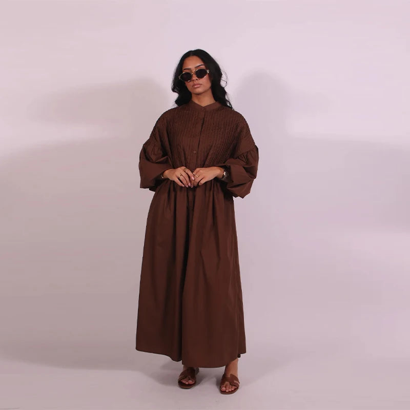 Casual Long Dress Women Loose O Neck Single Breasted Long Sleeves High Waist Robe Female 2025 Summer Fashion Solid Dresses Lady