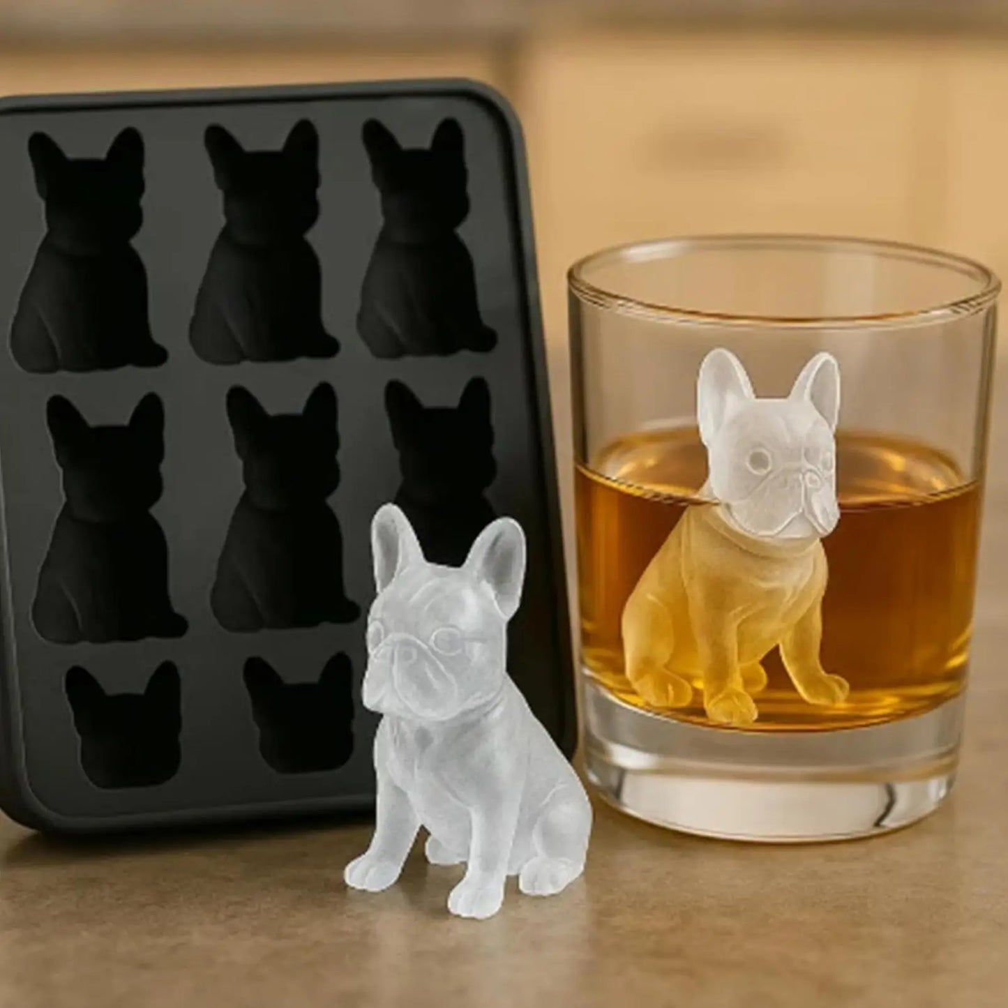 Whiskey Ice Mold Silicone Novelty French Bulldog Ice Mold 9-Grids Easy Release Food-Grade Drink Iceblock Maker Reusable Whiskey
