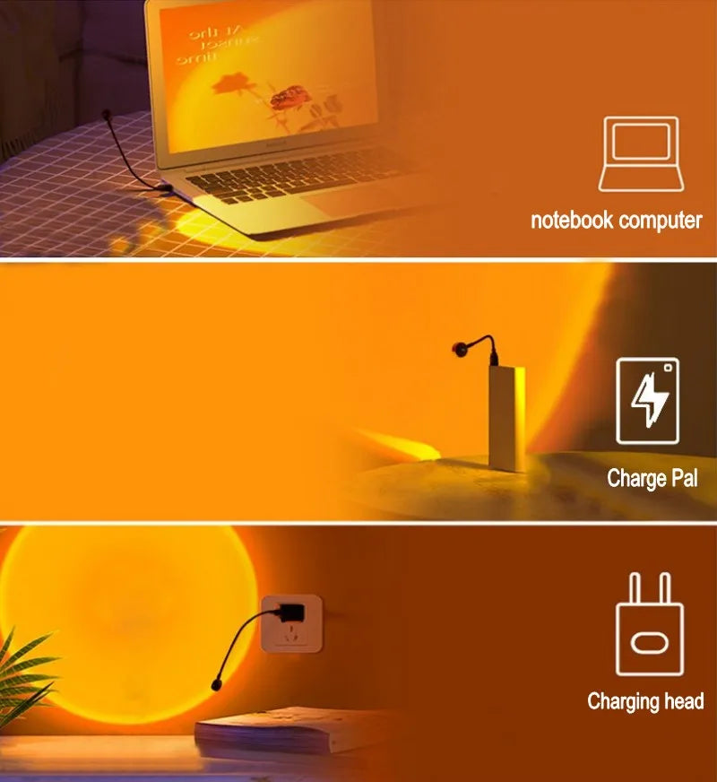USB Rainbow Projector Sunset Lights Create a Relaxed Atmosphere - Perfect for Home Decoration, Photography Lighting, Coffee Shop