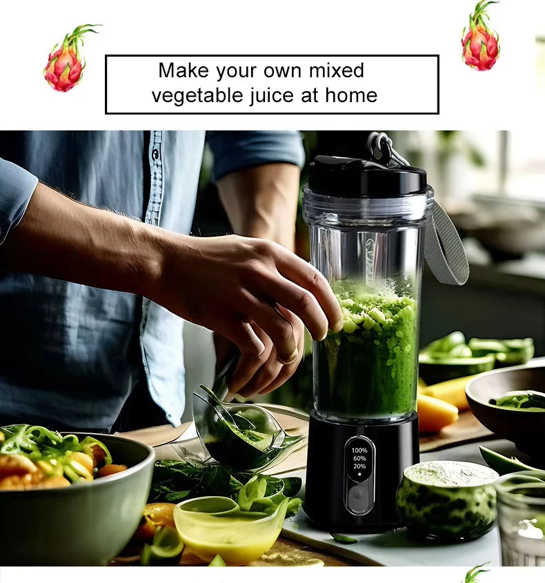 New 180W Portable Juicer Dual-use Juice Cup USB 4000mAh Battery Outdoor Fresh Fruit Blender 4 Blade Smoothie Juices Cup Blender