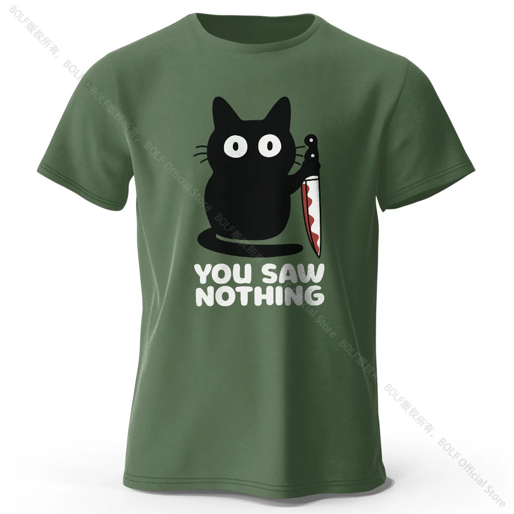 Women's Funny Cat Printed Basic Crew Neck 100% Cotton T-Shirt, Breathable Round Neck Short Sleeve Tee Unisex Fit for Men & Women