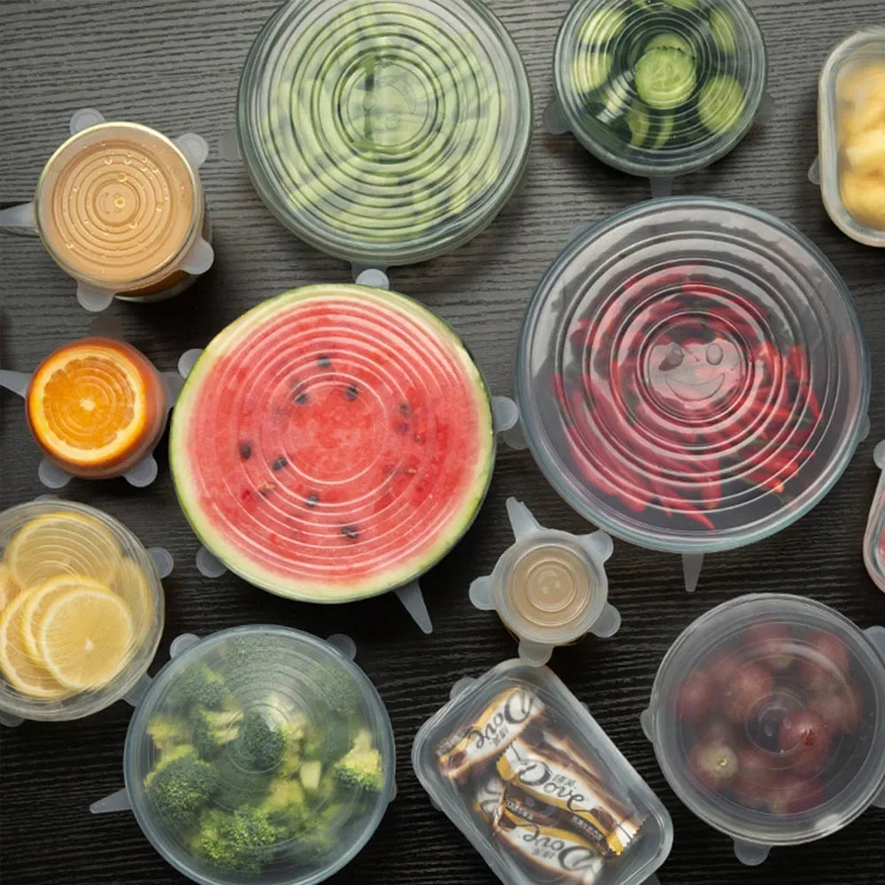 6 Pcs/Set Reusable Silicone Covers Caps Adaptable Silicone Lids For Cans Food Dishes Fresh-keeping Kitchen Accessories Utensils