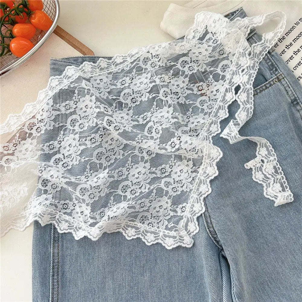Y2K Stacked Lace Half Skirt Women Lace Tulle Bandage Skirt Layering Small Butt Curtain Short Skirt Flower Triangle Hair Scarf