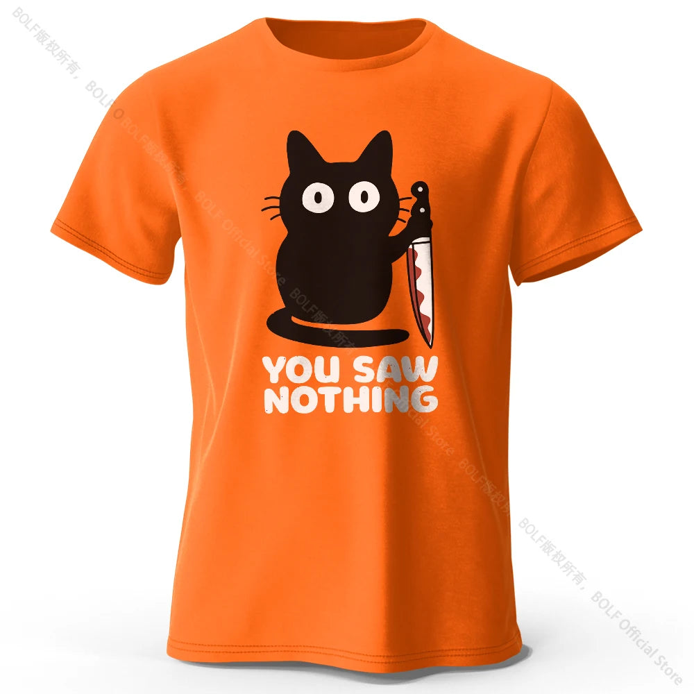 Women's Funny Cat Printed Basic Crew Neck 100% Cotton T-Shirt, Breathable Round Neck Short Sleeve Tee Unisex Fit for Men & Women