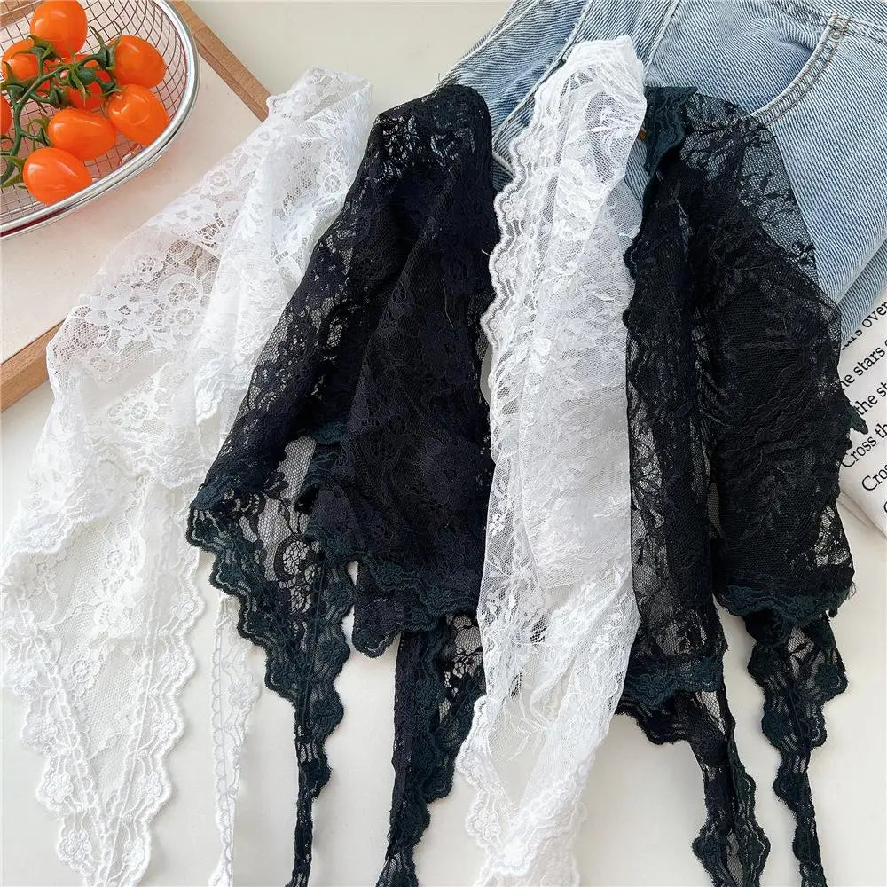 Y2K Stacked Lace Half Skirt Women Lace Tulle Bandage Skirt Layering Small Butt Curtain Short Skirt Flower Triangle Hair Scarf