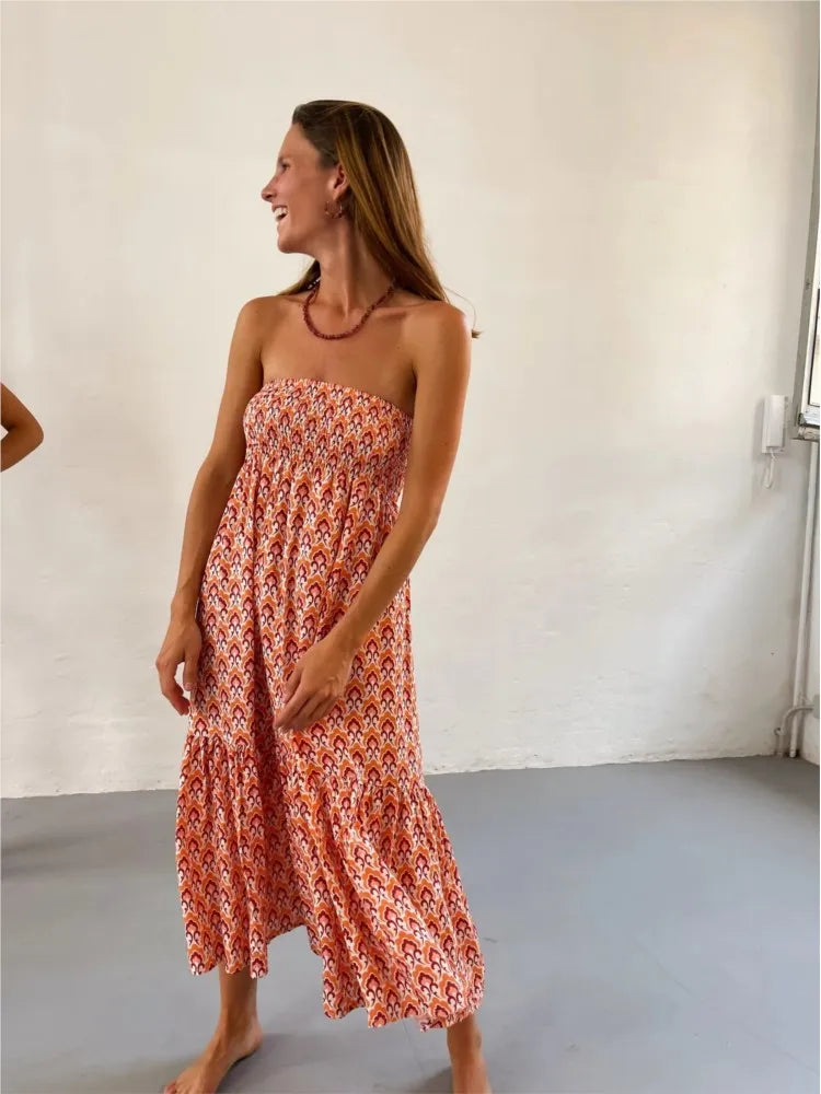 Women's Casual Boho Skirts New Spring Summer Fashion Vintage Loose Elastic Waist Floral Print Ethenic Style Beach Maxi Skirt